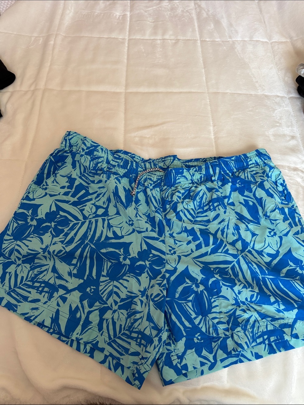 Blue Tropical Print Swim Shorts